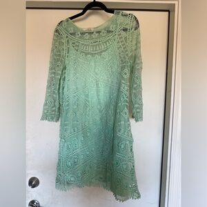 Sugar Long Sleeve Crochet Lace Dress in Mint Green